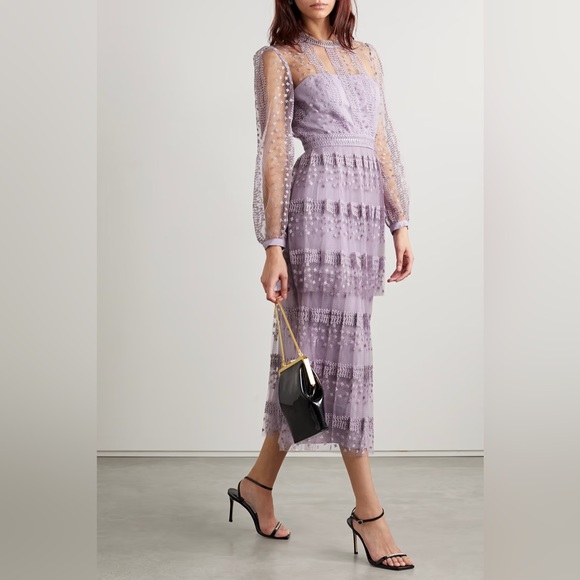 Self Portrait Lilac Tiered Midi Dress - Picture 6 of 16